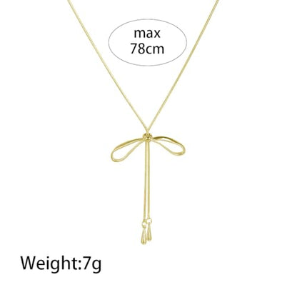 FUTIMELY Dainty Long Gold Necklace for Women,Thin Herringbone Chain Necklace,Long Lariat Necklace Body Jewelry - color: Bow Gold