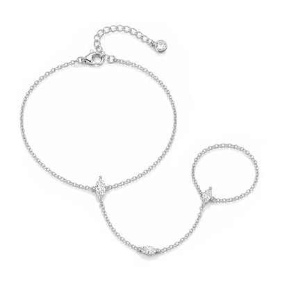Bracelets for Women, Dainty Gold Silver Ring Bracelet Hand Chain | Cubic Zirconia Pearl Charms, 14K Gold Plated, Adjustable Fit, Trendy Stackable Link Chain, Waterproof Jewelry, Gift for Her - color: Silver-marquise hand chain