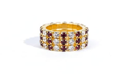 Sparkling Rhinestone Ring Set Trendy Elastic Rhinestone Crystal Stretch Ring Stackable Jewelry for Women Girls - color: 3 Rows Ring-Golden+White+Red