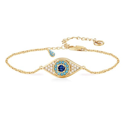 Cicy Bell Evil Eye Bracelets 18k Gold Plated Adjustable | Turquoise，Zirconia Link, Trendy Jewelry Gift for Women, 15.9" with 1.9'' Extender - color: A-Gold