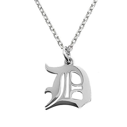 Old English Initial Alphabet Letter Necklace - style: D-Silver