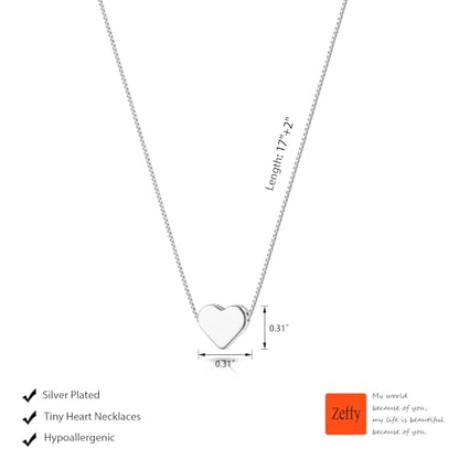 Zeffy Dainty Gold Heart Necklace for Women Trendy 14K Gold/Silver Plate Cute Heart Pendant Choker Necklaces Gold Love Heart Chain Necklace for Women Dainty Gold Jewelry Gifts for Women - style: Tiny Heart Box Chain-Silver