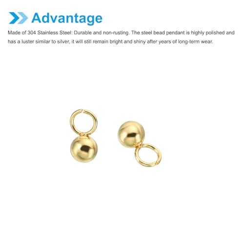PATIKIL 50pcs Steel Bead Charm, Stainless Steel Ball Bracelet Charm Pendants Metal Round Beads Small Bulk for Jewelry Making - color: Gold Tone, size: 3mm