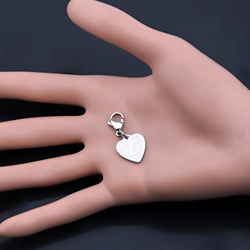 FAADBUK Initial Letter A-Z Alphabet Heart Charms for Jewelry Bracelet Keychain Necklace Initial Stainless steel Clasp Clip on Charm - color: intial L