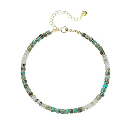XIJIN Natural Stone Beaded Anklets for Women Handmade Beach Boho Turquoise Beads Ankle Bracelet Jewelry Gift for Her - color: L