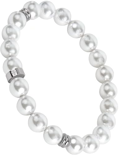 Forge & Foundry Marlow Men's Adjustable 8mm Shell Pearl (Man-Made) Bracelet | Design-Led Artisan Jewellery from London | Small, Medium, Large and Adjustable Sizing Options, 8mm Size, Size Adjustable | - color: Stainless stee, size: Large