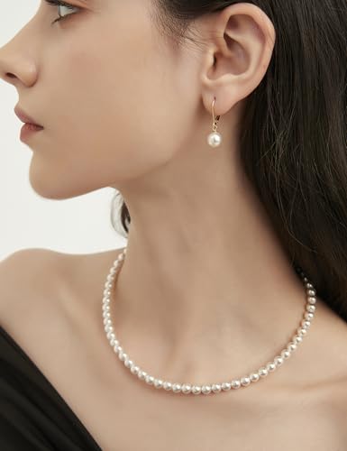 Mameloly Pearl Earrings for Women Leverback Dangle Trendy Simulated Pearl Drop Earrings 14K Gold Plated Sterling Silver 925 Cute Jewery for Women - color: 14K Gold Plated