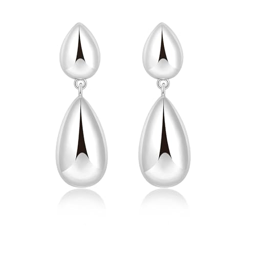 Large Geometric Drop Dangle Earrings for Women Pearl Teardrop Disc Rectangle Oval Fishtail Shell Shaped Textured Dangle Studs Earrings for Women - color: Silver-Polished