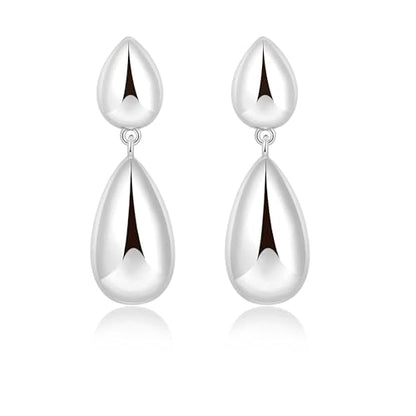 Large Geometric Drop Dangle Earrings for Women Pearl Teardrop Disc Rectangle Oval Fishtail Shell Shaped Textured Dangle Studs Earrings for Women - color: Silver-Polished