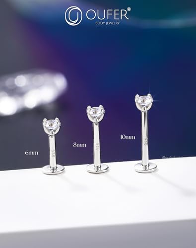 OUFER 925 Sterling Silver Flat Back Earrings, Clear CZ 16G Helix Piercing Jewelry, Silver Internally Threaded Cartilage Earrings Stud, Silver Lip Labret Rings for Women - color: Silver-2.5mm