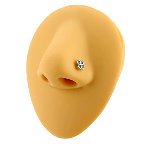 2Pcs 20G CZ Four Leaf Clover Nose Studs Rings for Women Gold Silver L-Shaped Surgical Steel Nose Stud Ring ST Patricks Day Nose Nostril Piercing Jewelry - color: Gold