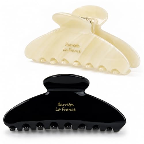 Aileam Acetate Hair Claw Clips for Women, Hair clip French Design Strong Hold Non-Slip claw clips for Thick Hair, 2 Pack - color: Black Cream Stripe