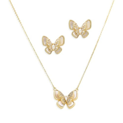 Gold Silver Stud Earrings Pendent Necklace Sets for Women, Dainty Rhinestone Crystal Necklace Earing Jewelry Set Wedding Accessories Fashion Holiday Gift - color: Butterfly earring necklace
