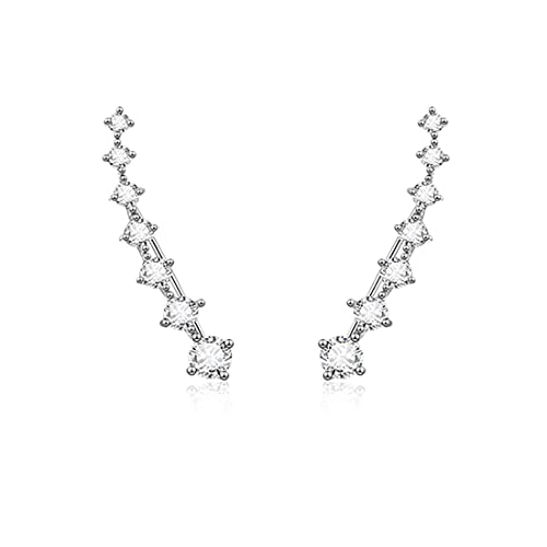 Reffeer Solid 925 Sterling Silver 7 Crystals Cuff Earrings Climber for Women Crawler Earrings Wraps - color: A-Silver