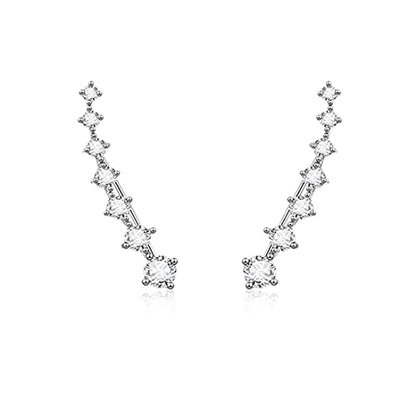 Reffeer Solid 925 Sterling Silver 7 Crystals Cuff Earrings Climber for Women Crawler Earrings Wraps - color: A-Silver