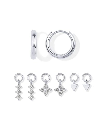 PAVOI 14K Gold Plated Mix & Match Charms Dainty Huggie Earrings for Women | Hypoallergenic Earrings with 925 Sterling Silver Posts, Huggie Hoop Earrings with Motif Dangle Charms Pack - style: Flower