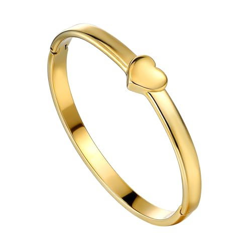Heart Bangle Bracelet for Mom Silver/Gold Stainless Steel Bracelet for Women Oval Bangle Love Chunky Bracelets - color: 6mm Gold