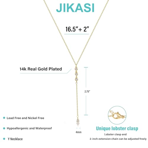Lariat Gold Necklaces for Women Trendy Dainty Long Necklace 14k Gold Plated/Silver Layered Drop Beaded Chain Necklaces Y-shaped Pendant Necklace Simple Gold Jewelry Gifts - color: Y Rain-Gold