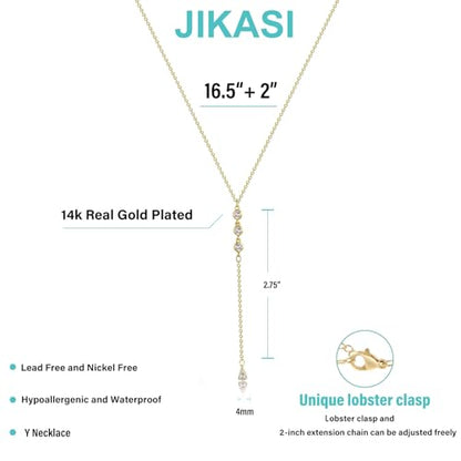 Lariat Gold Necklaces for Women Trendy Dainty Long Necklace 14k Gold Plated/Silver Layered Drop Beaded Chain Necklaces Y-shaped Pendant Necklace Simple Gold Jewelry Gifts - color: Y Rain-Gold
