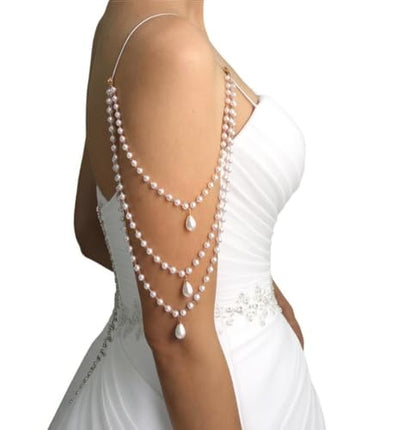 2 Pcs Pearl Shoulder Chain Detachable Bridal Arm Jewelry Layered Beaded Tassel Epaulettes for Wedding Prom Dress Sleeves Pearl Straps Accessory