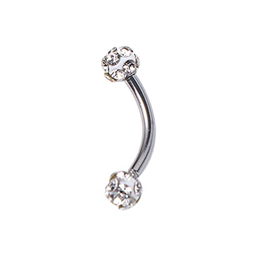 16G Stainless Steel Body Piercing Jewelry, Rhinestone Curved Barbell Eyebrow Rings, Curved Eyebrow Rings Button Ring - color: silver