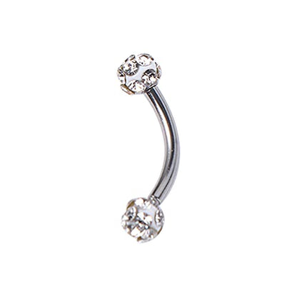 16G Stainless Steel Body Piercing Jewelry, Rhinestone Curved Barbell Eyebrow Rings, Curved Eyebrow Rings Button Ring - color: silver