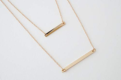 Honeycat Double Layered Bar Necklace in Gold, Rose Gold, and Silver | Minimalist, Delicate Jewelry - color: Rose Gold