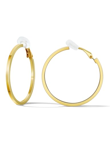 FAN&LOUIS Clip On Hoop Earrings Women,14K Gold Women's Clip-On Earrings Large Hoops Trendy for Non-Pierced Ears Lightweight 2026 - style: 40mm