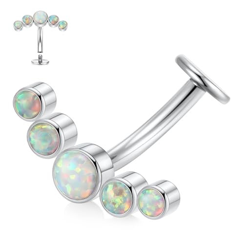 G23 Titanium Belly Jewelry 14G Flat Bottom Floating Belly Button Rings Curved Belly Barbell Navel Ring Belly Piercing 8/10/12/14mm Navel Rings Belly Piercings Jewelry for Women - color: Style5:Silver,5 Round White Opal