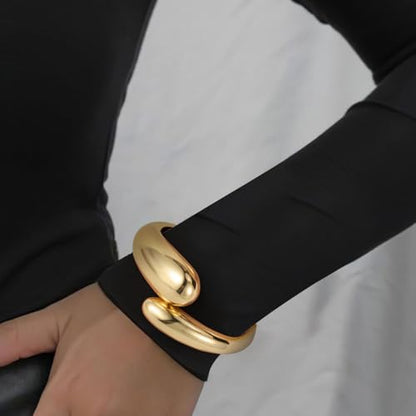 Emibele Cuff Bracelet Stack, 18K Gold-plated Open Bangle Bracelet, Teardrop Hinged Thick Wrist Chunky Bracelet Set for Women, Non Tarnish Jewelry Gift, 2 Pack - color: Gold Teardrop