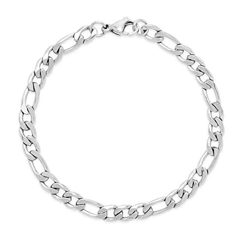 EVE'S ADDICTION Men's Stainless Steel Figaro Chain Bracelet - Gifts for Him