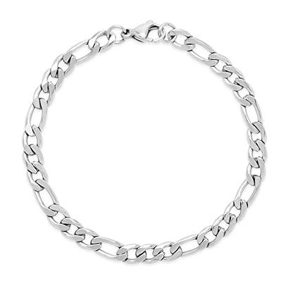 EVE'S ADDICTION Men's Stainless Steel Figaro Chain Bracelet - Gifts for Him