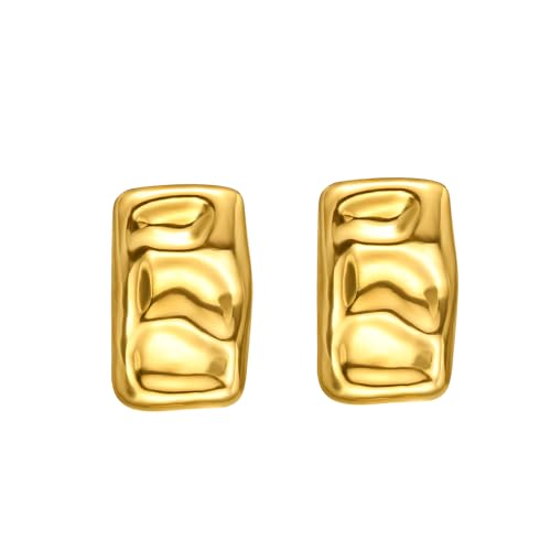 Geometric Rectangle Gold Plated Stud Earrings Irregular Hammered Chunky Statement Square Earrings for Women Trendy - color: Gold Rectangle B