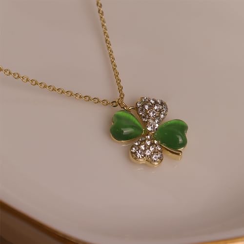 Jean Beau Dainty Pendant Necklaces for Women, Cute Chain Necklace Jewelry Gift - color: Green CZ Clover
