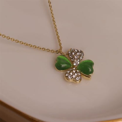 Jean Beau Dainty Pendant Necklaces for Women, Cute Chain Necklace Jewelry Gift - color: Green CZ Clover