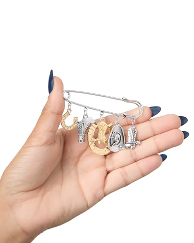 Jessica Simpson Silver or Gold-Tone Brooch for Women | Western Pins with Dangle Charms, Turquoise, or Rhinestones - color: Silver Western Charms