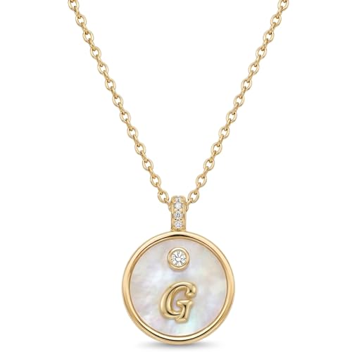 Initial Necklaces for Women Mother of Pearl Gold Letter Necklace Pendant - color: Letter G
