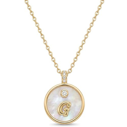 Initial Necklaces for Women Mother of Pearl Gold Letter Necklace Pendant - color: Letter G