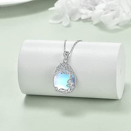 YAFEINI 925 Sterling Silver Moonstone Necklace Filigree Teardrop Pendant Necklace Jewelry for Women Girls - color: B-Tree of Life Moonstone Necklace