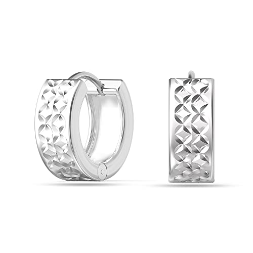 LeCalla 925 Sterling Silver Jewelry SMALL Diamond-Cut Italian Reversible Huggie Hoop Earrings for Women 11 MM