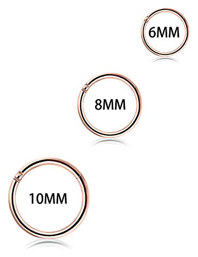SCERRING 18G Stainless Steel Hinged Clicker Segment Septum Nose Lip Ring Hoop Cartilage Tragus Sleeper Earrings Body Piercing Jewelry 6mm 8mm 10mm 6PCS - color: 3 Pairs - Rose Gold