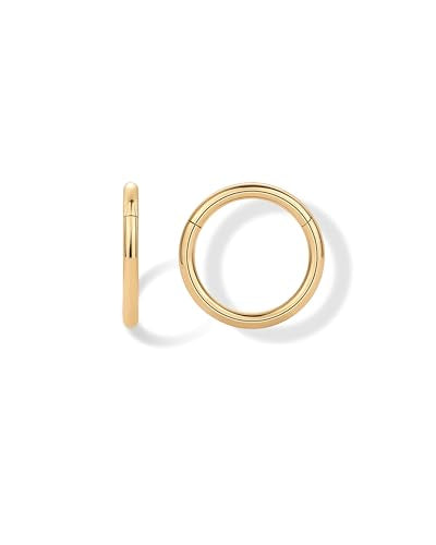 PAVOI Clicker Hoop Earrings for Women & Men, 14K Gold Plated Hinged Huggies | Hypoallergenic Titanium Piercing Earrings, Piercing Jewelry Cartilage Helix Nose Ring Tragus Rook Septum 16-18-20 Gauges - color: Yellow Gold, size: 20 Gauge 6mm