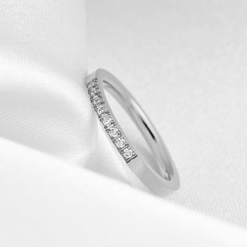 2mm 5mm Tainless Steel Cubic Zirconia Wedding Band Rings For Women,Stackable No Tarnish Fashion Cross Rings Size 4-10 - color: 2mm-Silver