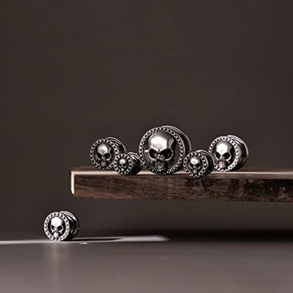 ERKUOO 2PCS Skull Ear Gauges Screw Ear Plugs Tunnels Ear Flesh Tunnels Piercing Earrings Hangers Expander Stretchers 0g-1"(8mm-25mm) - color: #3 Silver, size: 5/8"=16mm