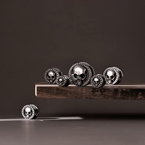 ERKUOO 2PCS Skull Ear Gauges Screw Ear Plugs Tunnels Ear Flesh Tunnels Piercing Earrings Hangers Expander Stretchers 0g-1"(8mm-25mm) - color: #3 Silver, size: 7/8"=22mm