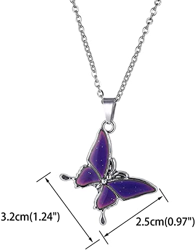 Temperature Sensing Color Changing Pendant Necklace Love Heart Butterfly Turtle Dolphin Moon Star Mood Necklace for Girl Women Gift - color: Butterfly