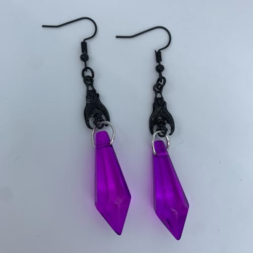 ONLYJUMP Gothic Vampire Bat Earrings Necklace Set for Women Vintage Goth Dark Bat Earrings Blood Pendant Necklaces Mystic Witch Halloween Costume Jewelry Gifts - style: Purple