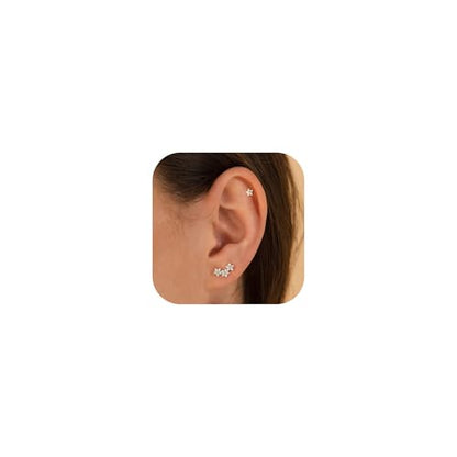 Robaice Cartilage Climber Earrings for Women，14K Gold Plated Helix Stud | Trendy Cluster Earrings, CZ Stud Earring, Tragus Conch Daith Piercing, Ear Crawer,Hypoallergenic Jewelry Gift for Women - color: F-Flower CZ