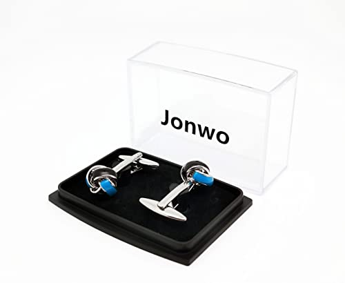 Knot Cufflinks in Gift Box Cuff Links for Men Lady Daily Wear Shirt | Men's Women Cufflink Set Jewelry for Wedding Party Prom Office Formal or Casual Business Tuxedo Dress, Easy to Put on - style: Black & Blue Knot