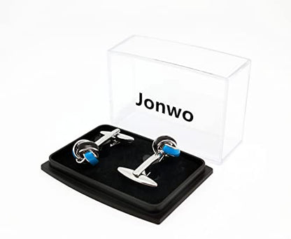 Knot Cufflinks in Gift Box Cuff Links for Men Lady Daily Wear Shirt | Men's Women Cufflink Set Jewelry for Wedding Party Prom Office Formal or Casual Business Tuxedo Dress, Easy to Put on - style: Black & Blue Knot